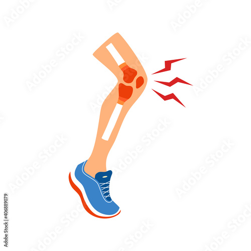 Leg pain concept vector illustration on white background. Sport man feel hurt in leg. Bone problem.