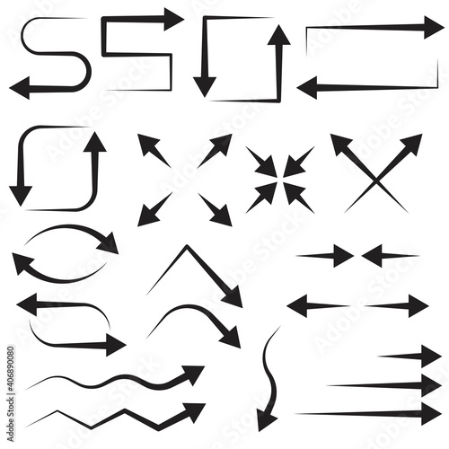 Line art different arrows. Modern thin line design. Arrow set. Stock image. EPS 10.