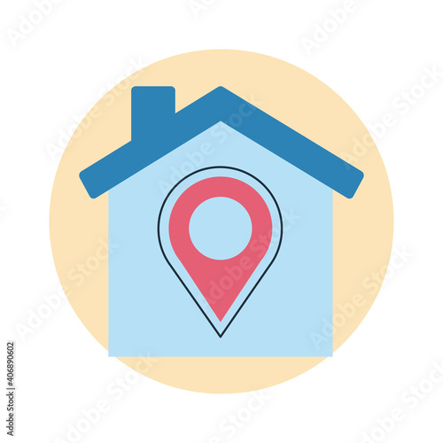 stay at home, house with pin location, covid19 prevention