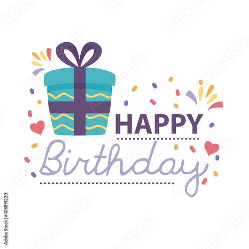 happy birthday badge with gift box on white background