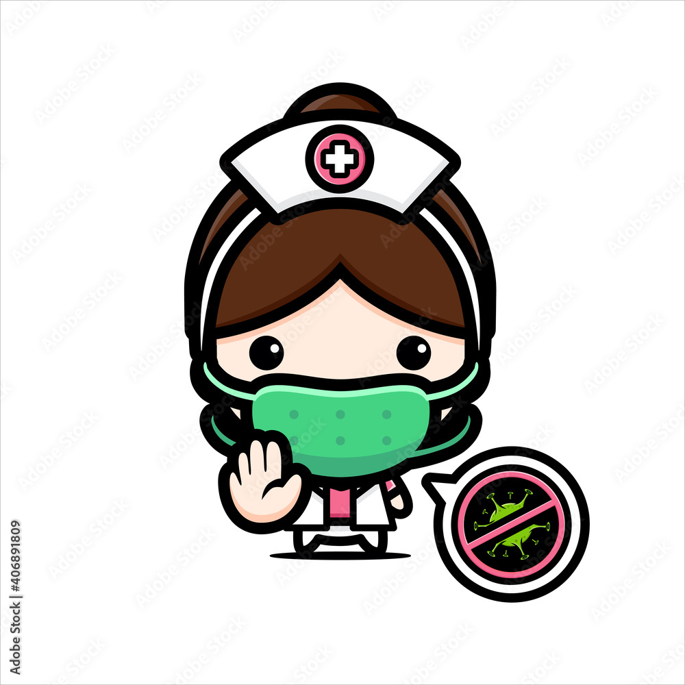 cute nurse character design wearing a mask against the virus