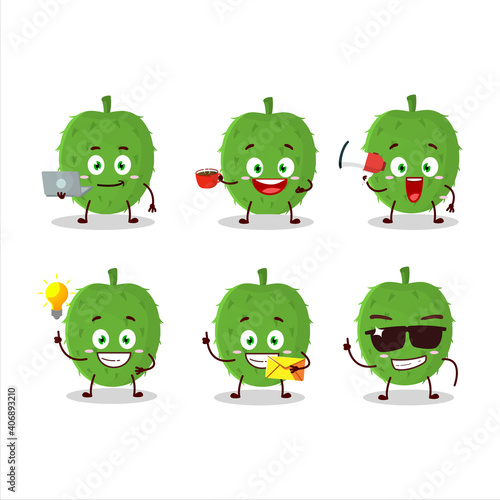 Soursop cartoon character with various types of business emoticons
