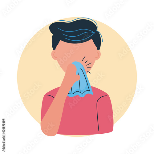 covid19 prevention, man cover coughs and sneezes for avoid spread coronavirus