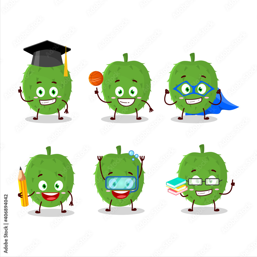 School student of soursop cartoon character with various expressions School student of soursop cartoon character with various expressions