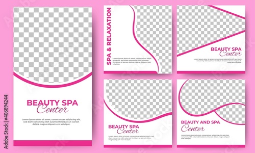 Set of Editable square banner template. Spa and massage social media post with a white background color. Suitable for social media feed, story, and banner. Flat design vector with a photo collage.