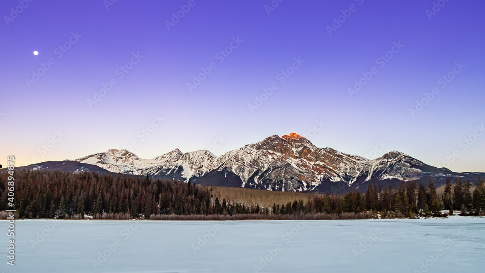 Panoramic view of Patricia lake, located within Jasper National Park, Canada