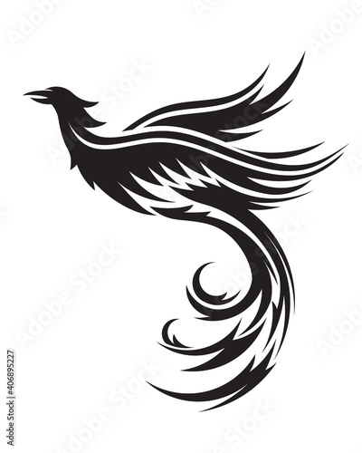 Phoenix flying fire bird vector abstract logo icon design template © krustovin