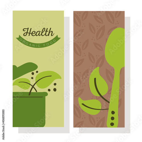 organic food, set labels with decoration