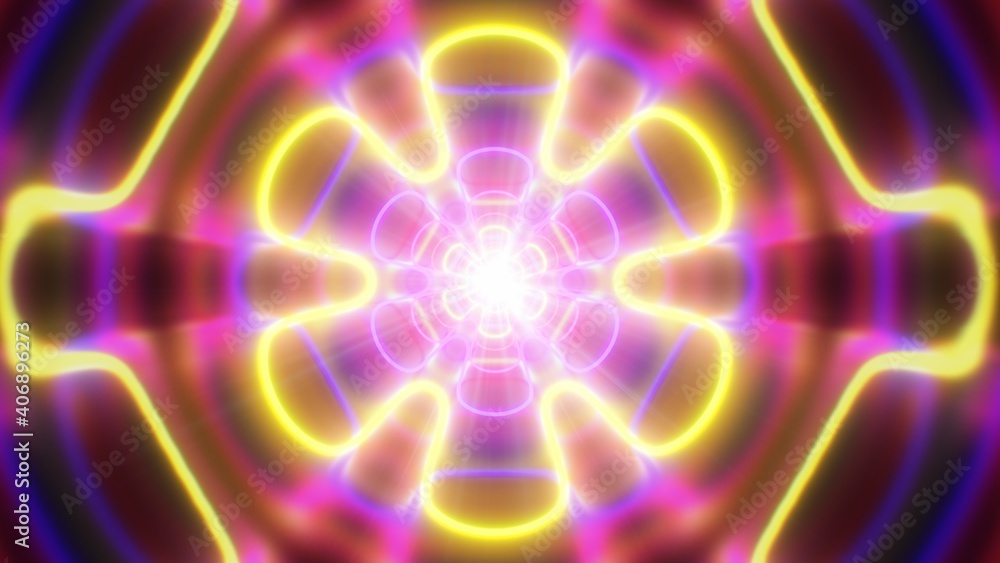Abstract Neon Glow Laser Flower Petal Shape Endless Tunnel Reflection - Abstract Background Texture Abstract Neon Glow Laser Flower Petal Shape Endless Tunnel Reflection - Abstract Background Texture