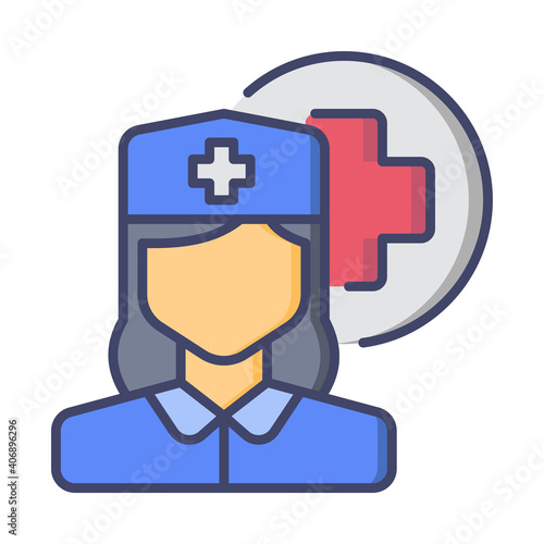 filled line icon nurse or doctor female with white background. Premium Vector EPS10
