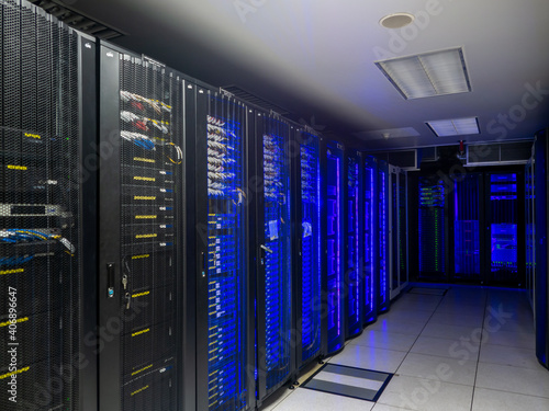 Server room data center. Backup, mining, hosting, mainframe