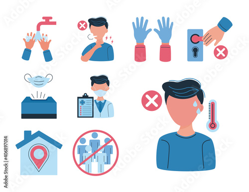 bundle icons of covid19 prevention over white background