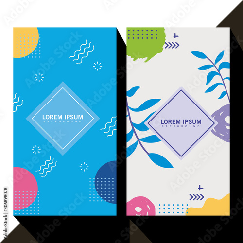 two backgrounds memphis style with geometric shapes