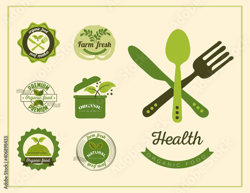 organic food, set of badges and labels