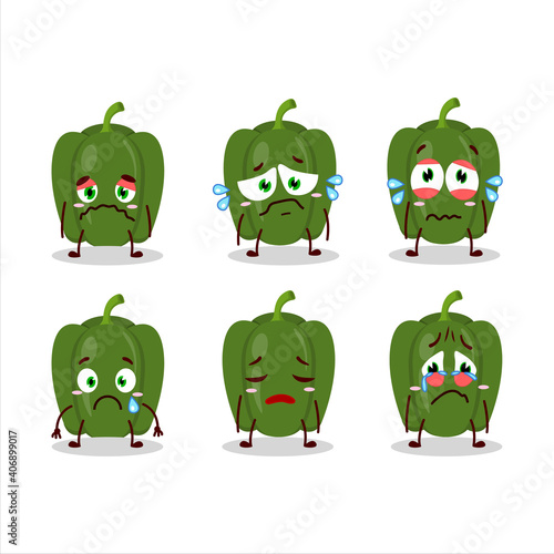 Green pepper cartoon character with sad expression