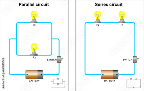 Series and parallel circuits Battery graphics vector illustration EPS file format