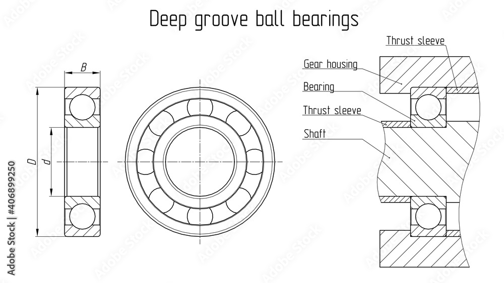 Deep groove ball bearing. General drawing and installation diagram