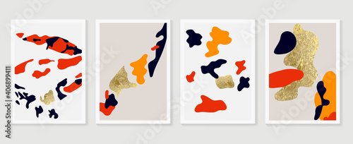 Luxury oriental style wall arts vector. Abstract arts design with Koi fish, Ocean, mountain, sun, moon texture texture and brush design for wallpaper, wall framed prints, canvas prints and home decor.