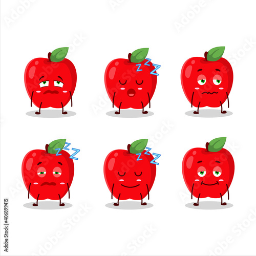 Cartoon character of new red apple with sleepy expression