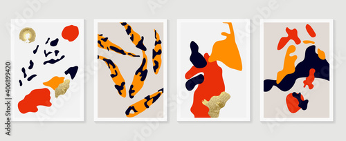 Luxury oriental style wall arts vector. Abstract arts design with Koi fish, Ocean, mountain, sun, moon texture texture and brush design for wallpaper, wall framed prints, canvas prints and home decor.