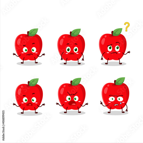 Cartoon character of new red apple with what expression