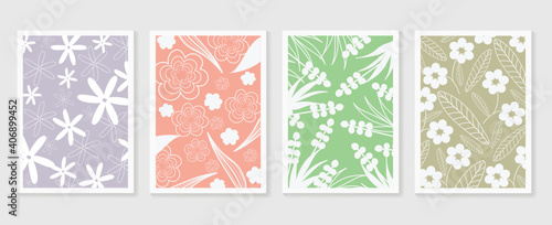 Floral line arts cover vector. Wall arts design with minimal line hand drawn. Cute flower pattern design for prints, wallpaper, fabric and home decoration.