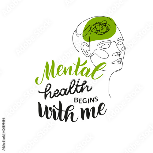 Mental Health Day Quote. Mental health begins with me. Motivational and Inspirational design for print, poster, t-shirt, badges. Vector illustration