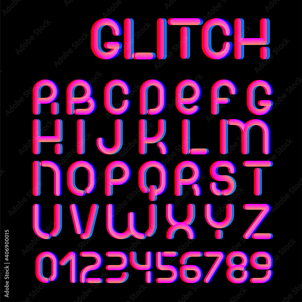 3d Glitch effect font. Trending 2021 typerface design. For music events, banner, flyer, cover design.