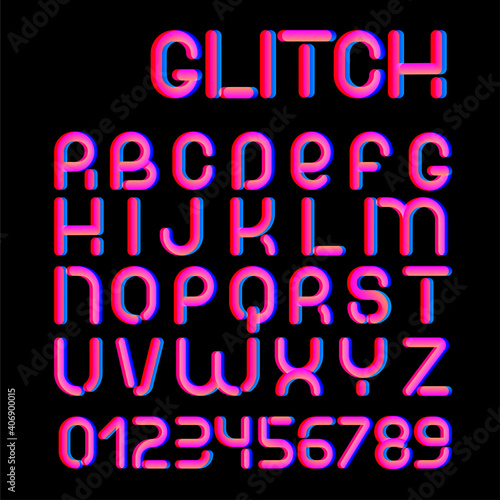 3d Glitch effect font. Trending 2021 typerface design. For music events, banner, flyer, cover design.