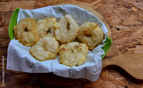 Cireng is a snack that comes from the Sundanese region which is made by frying a mixture of dough made from starch or tapioca flour.rujak cireng snacks. photo