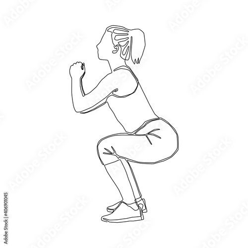 Continuous line of woman doing squat exercise vector