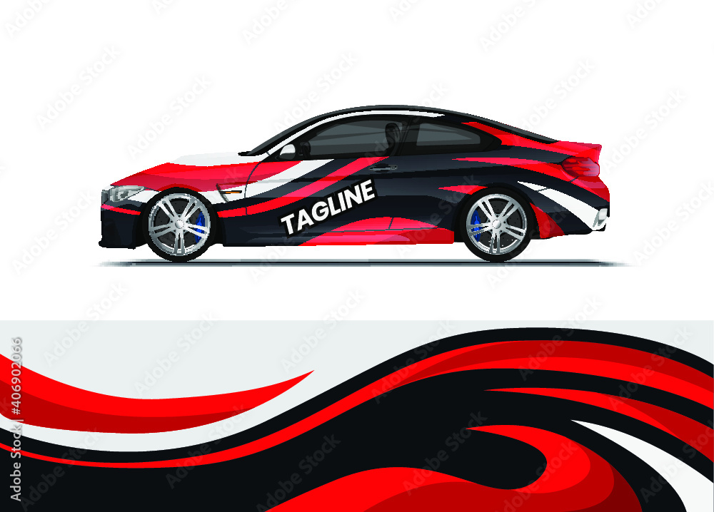 Fototapeta premium Car decal wrap design vector. Abstract background for vehicle vinyl wrap. Background abstract stripe racing sport graphic designs kit for race car, rally, vehicle, livery and adventure