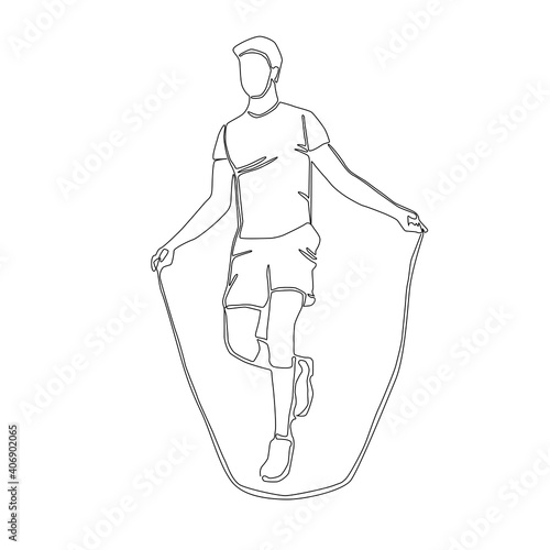 Continuous line of man jumping rope. skipping speed rope vector.