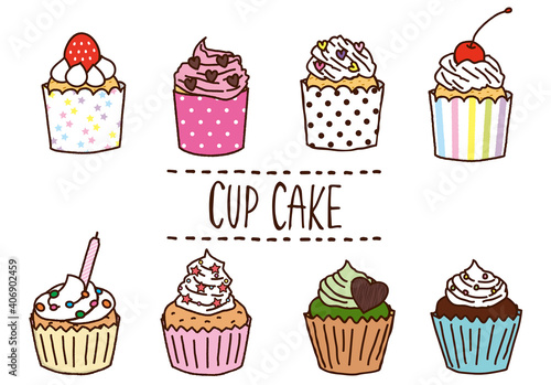 可愛いカップケーキのイラスト素材セット　主線有り 