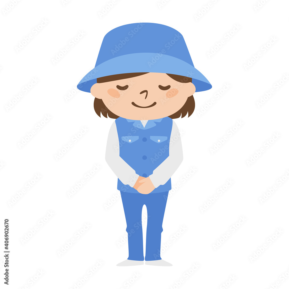 ゴルフ場で働く女性キャディのイラスト。丁寧にお辞儀してる女性。 ゴルフ場で働く女性キャディのイラスト。丁寧にお辞儀してる女性。