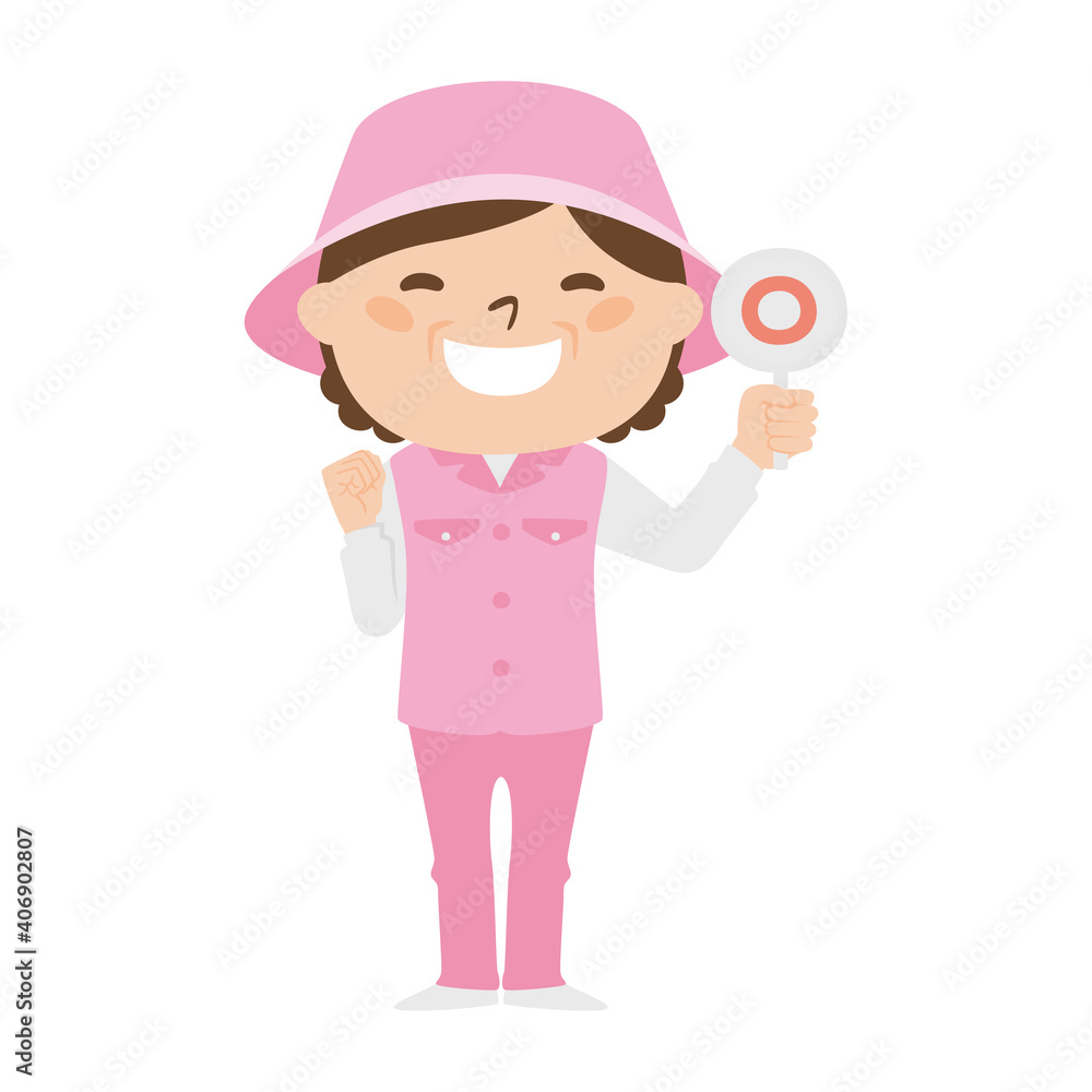 ゴルフ場で働く女性キャディのイラスト。女性はマル印を出して喜んでいる。 ゴルフ場で働く女性キャディのイラスト。女性はマル印を出して喜んでいる。