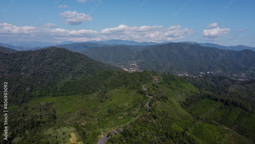 Naklejka premium Aerial View Landscape Mountain And Blue Sky