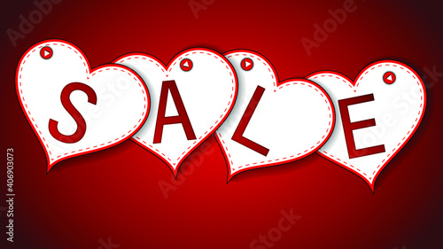 Sale poster on red and white stickers with button shadows and recessed letters EPS 10, editable
