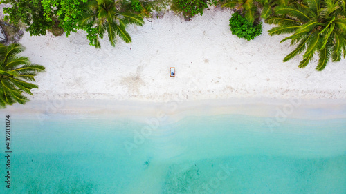 Top view of beautiful white sand beach. © Chalearmrat