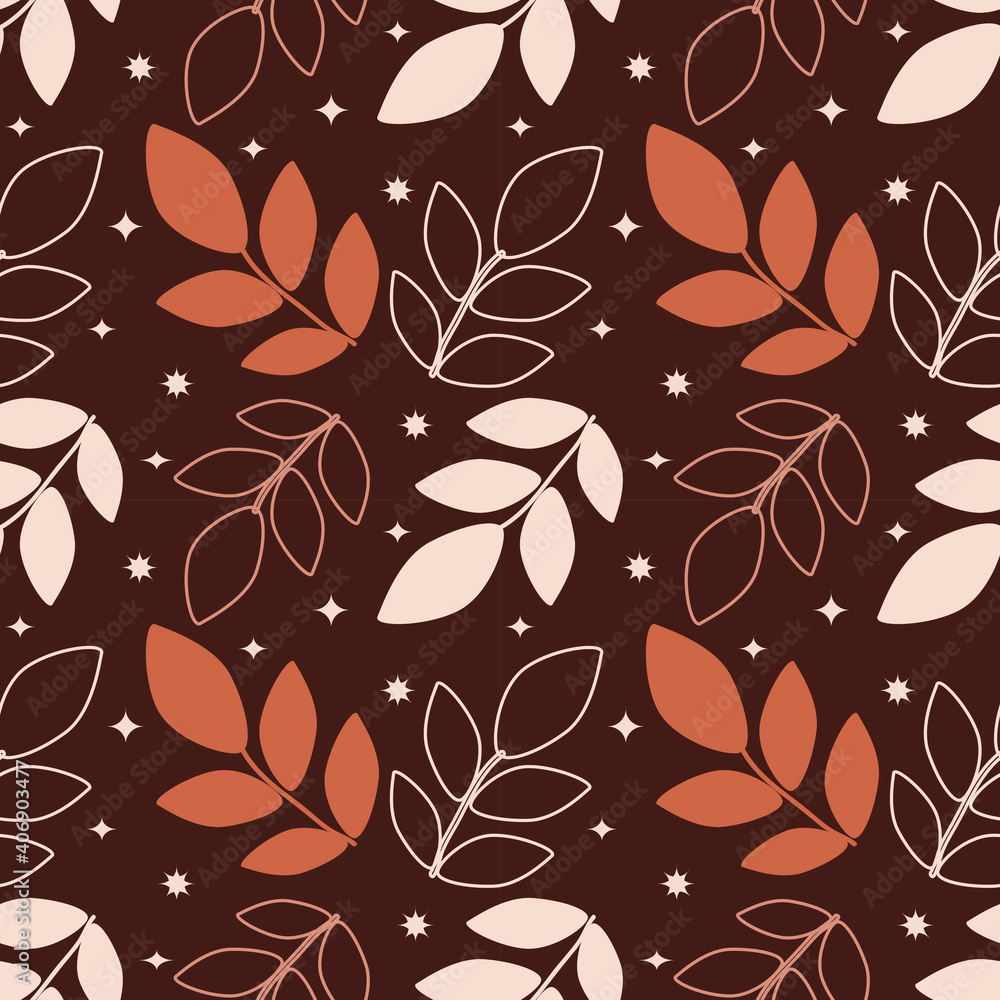 vector seamless pattern in boho style with hand drawn stars and plants ...