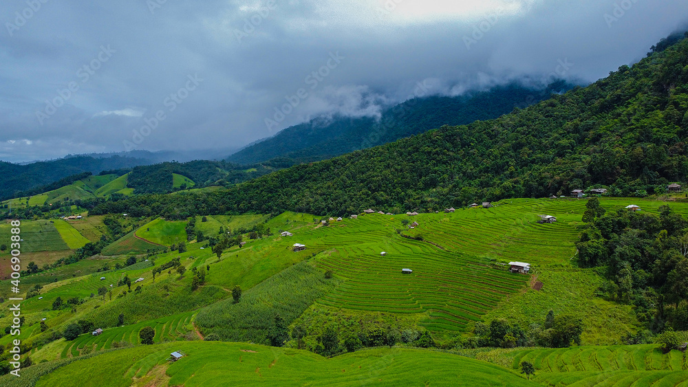 Beautiful landscape view of rice terraces and house at chiang mai , Thailand. Beautiful landscape view of rice terraces and house at chiang mai , Thailand.