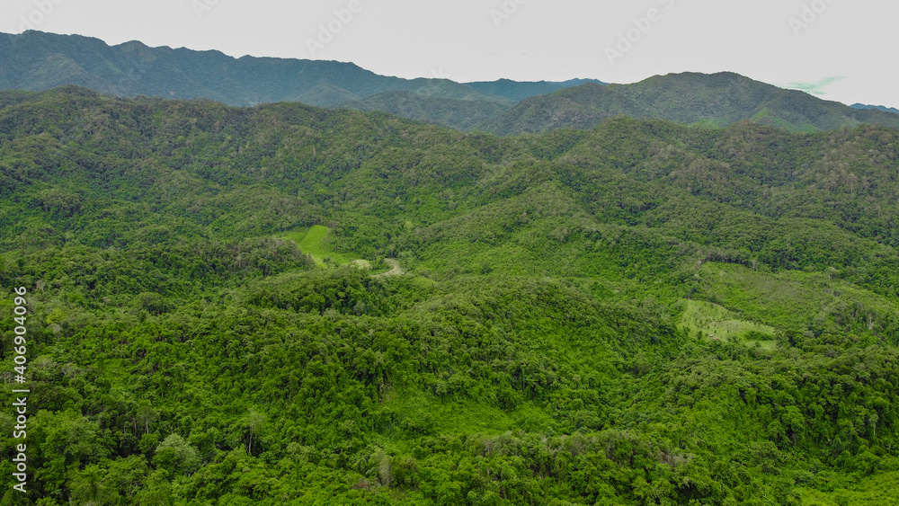 Aerial view of rainy landscape Phu Ka mountain in Thailand.