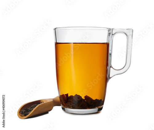 Hot black tea in a clear gl...