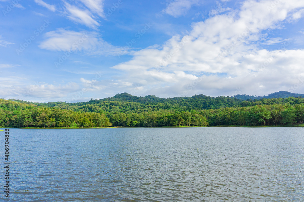 Fototapeta premium Beautiful natural scenery of river in Khao Yai tropical green forest.