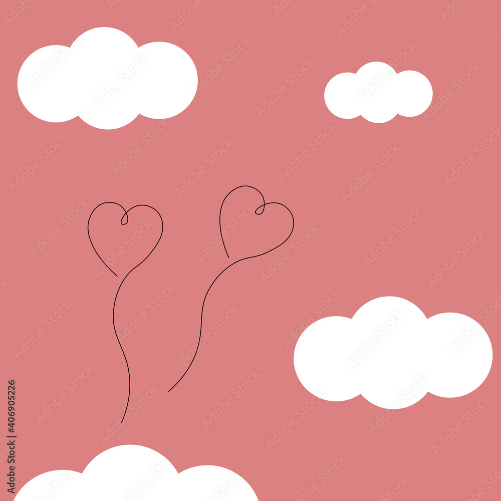 Valentine's day card with hearts fly in sky, red design vector illustration Valentine's day card with hearts fly in sky, red design vector illustration
