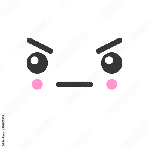 Displeased kawaii cute emotion face, emoticon vector icon. Characters and emoji cartoon design