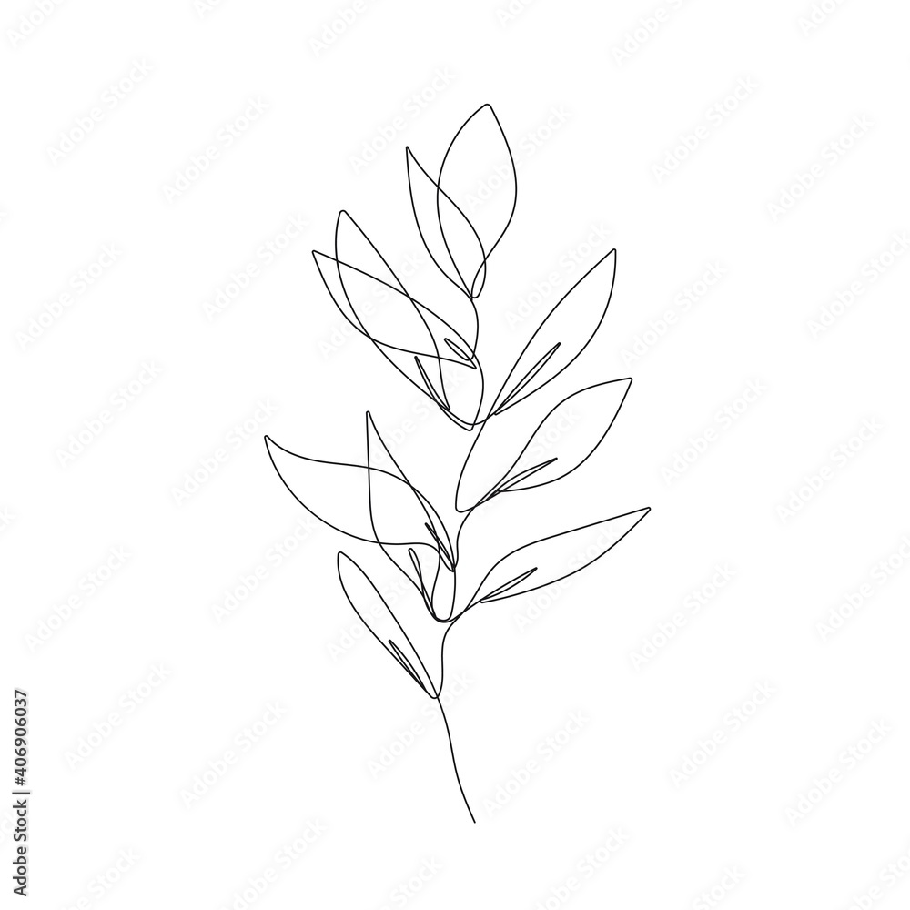 Leaves Branch One Line Drawing. Botanical Logo. Modern Minimalist Single Line Art, Leaves, Aesthetic Contour. Great for Poster, Wall art, Prints, t-shirt, Sticker, Logo, Banner. Vector EPS 10 Leaves Branch One Line Drawing. Botanical Logo. Modern Minimalist Single Line Art, Leaves, Aesthetic Contour. Great for Poster, Wall art, Prints, t-shirt, Sticker, Logo, Banner. Vector EPS 10