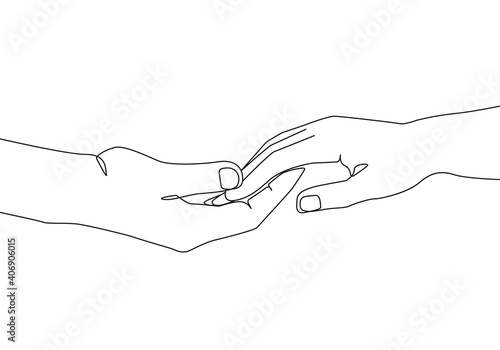 Hands Couple Continuous Line Drawing. Hands Trendy Minimalist Illustration One Line Abstract Love Concept. Minimalist Contour Banner. Vector EPS 10.