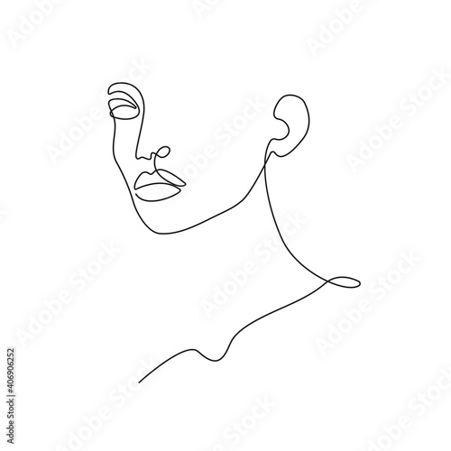 Woman Head Continuous One Line Vector Drawing. Style Template with Abstract Female Face. Modern Minimalist Simple Linear Style. Beauty Fashion Design