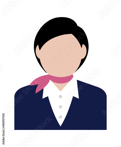 Circular worker avatar icon illustration (upper body) / stewardess, cabin attendant